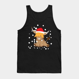 Cute highland cow christmas t shirt snow Tank Top